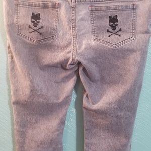 Pink Stitched Gray Jean Capris